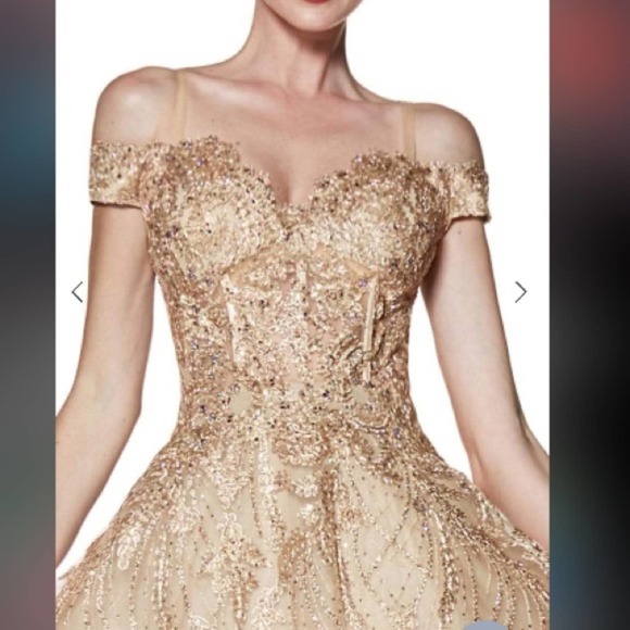 Cinderella Divine - KV1034 Beaded Lace Sweetheart Ballgown NWT size 4 Gold/Gold - Picture 3 of 15